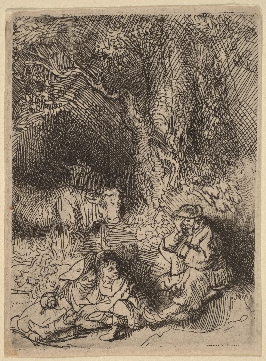 The Sleeping Herdsman by Rembrandt van Rijn, print, 1644