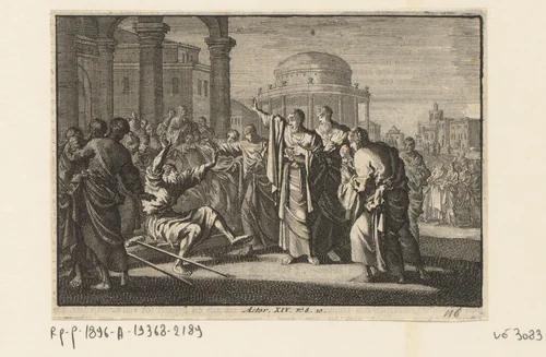 Paulus geneest de man die niet kon lopen by Jan Luyken, print, 1703-1762