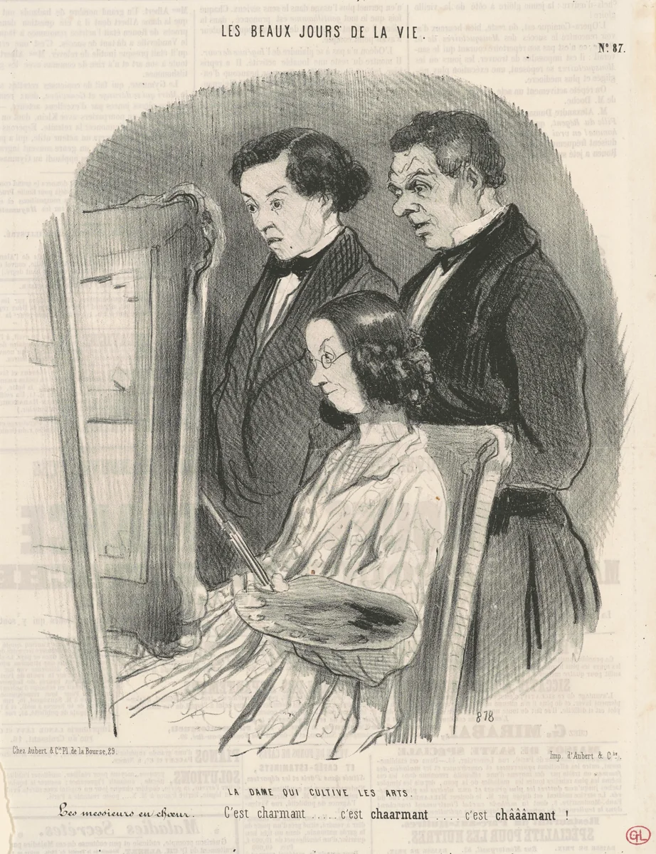 La dame qui cultive les arts by Honoré Daumier, print, 1846