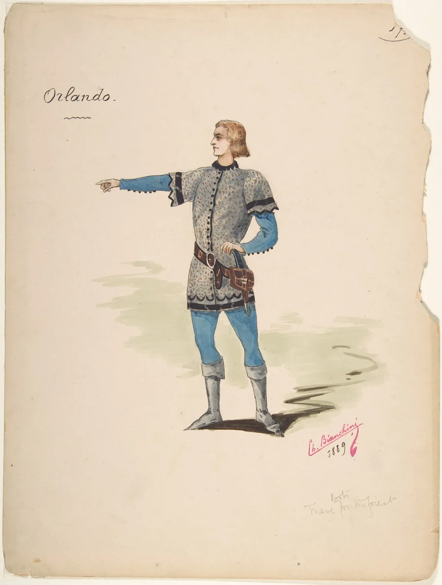 Costume Design for "Orlando" by Charles Bianchini, drawing, 1889
