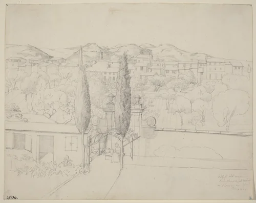 Aussicht aus meinem Fenster, via valfonda in Florenz (Gardens in Florence Seen from the Artist's Window) by Anton Krüger, drawing, 1821