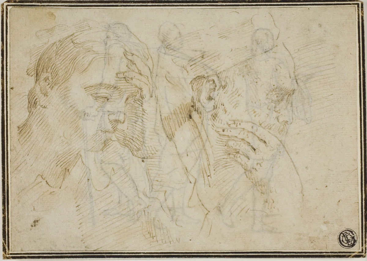 Sketches of Two Male Heads in Profile to Right by Donato Creti, drawing, 1691-1749