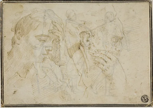Sketches of Two Male Heads in Profile to Right by Donato Creti, drawing, 1691-1749