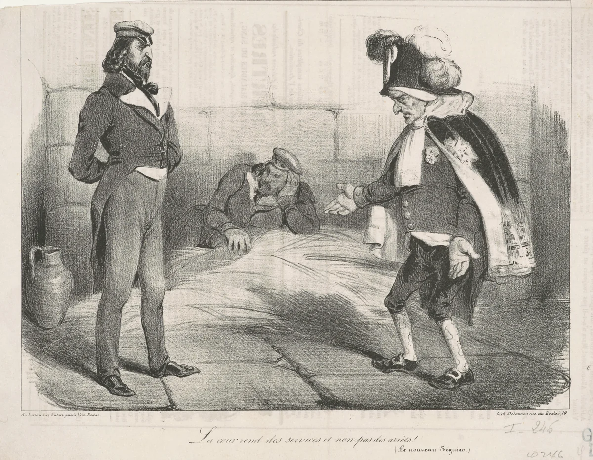 La cour rend des services et non pas des arrêts! by Honoré Daumier, print, 1835