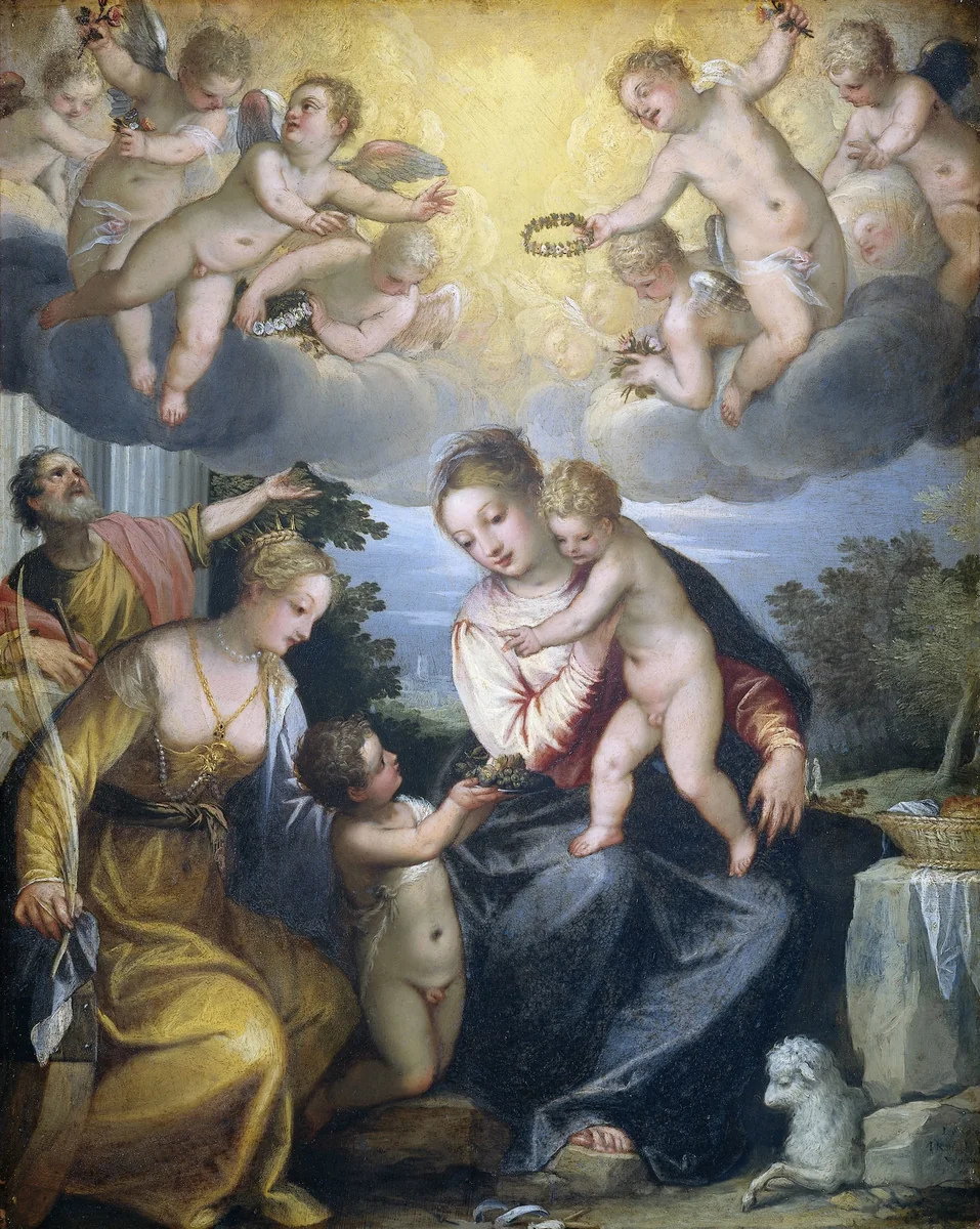 Virgin and Child with young John the Baptist and Saint Catherine by Hans Rottenhammer, painting, 1604