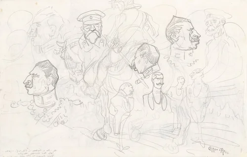 Schetsblad met vele figuren by Caran d'Ache, drawing, 1888-1910