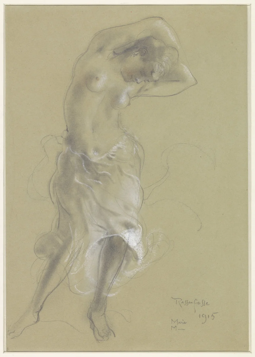 Dansend halfnaakte vrouw by Armand Rassenfosse, drawing, 1915