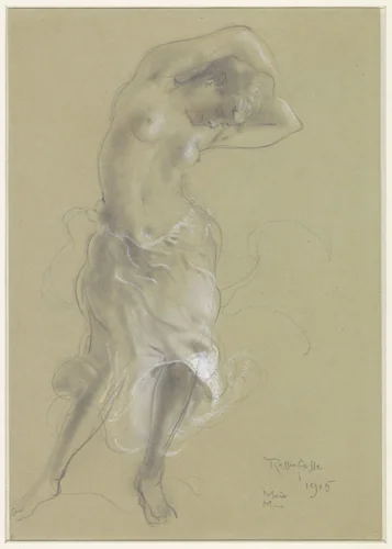 Dansend halfnaakte vrouw by Armand Rassenfosse, drawing, 1915