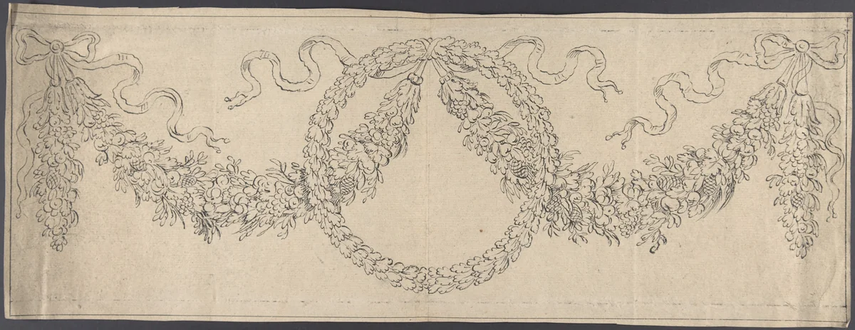 Design for a Frieze with Wreath and Festoons by anonymous, drawing, 1700-1800