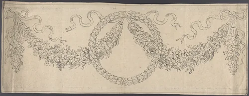 Design for a Frieze with Wreath and Festoons by anonymous, drawing, 1700-1800