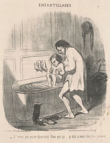 J'veux pas entrer dans tant d'eau ... by Honoré Daumier, print, 1851