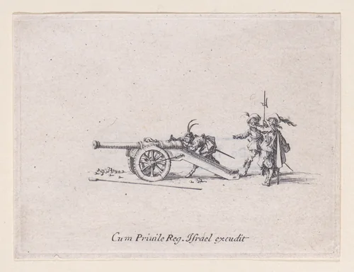 L'Exercice du Canon: Le Pointage (Drill of the Cannon: The Checking), from "Les Exercices Militaires" (The Military Exercises) by Jacques Callot, print, 1635