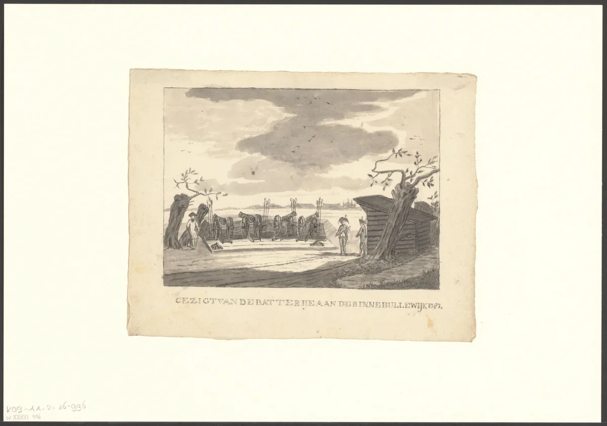 Gezicht op een batterij aan de Binnen Bullewijk by anonymous, drawing, 1787-1899