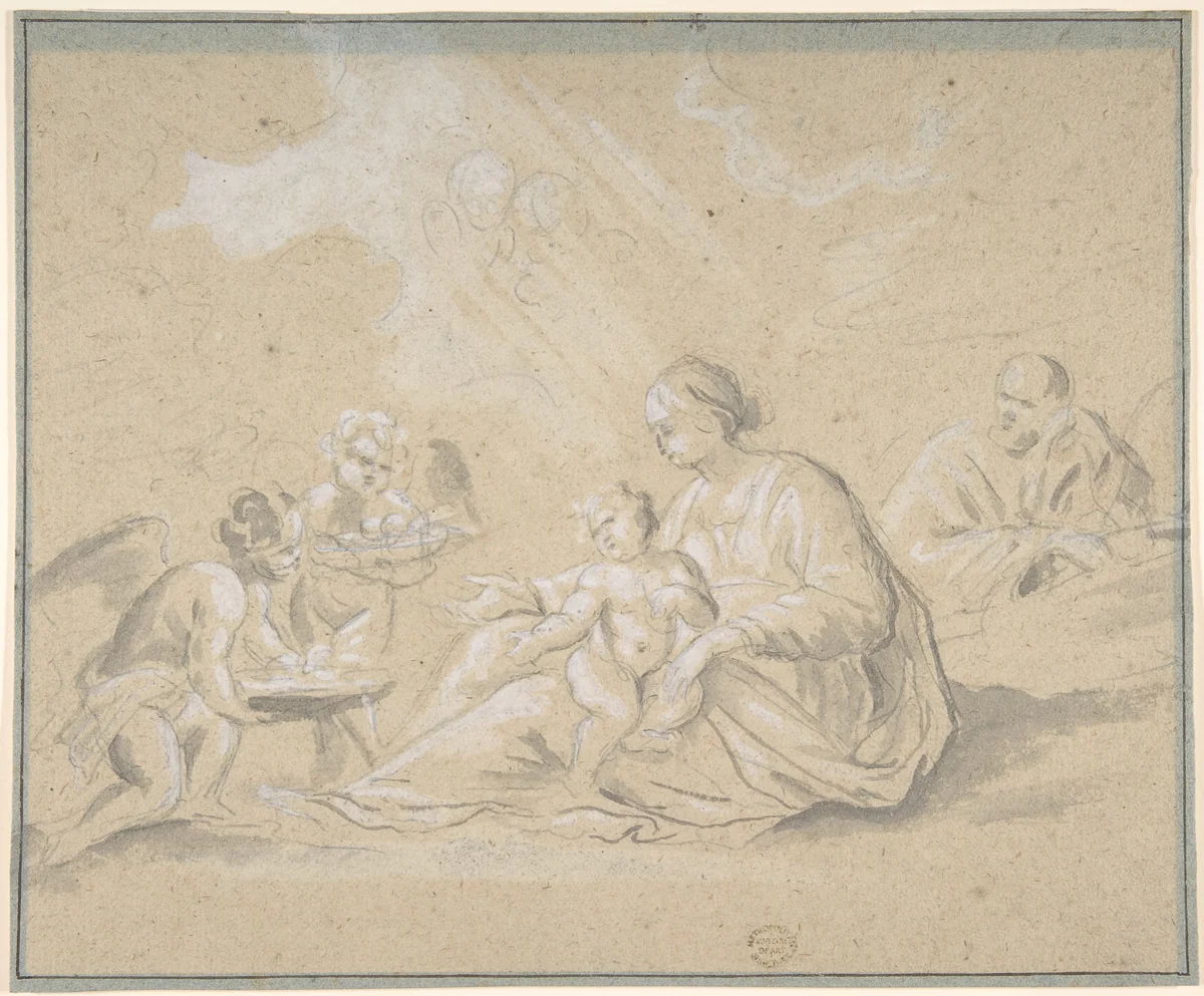 Rest on the Flight into Egypt by anonymous, drawing, 1600-1700