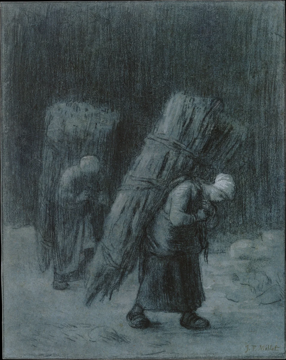 Women Carrying Faggots by Jean-François Millet, drawing, 1853-1863
