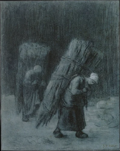 Women Carrying Faggots by Jean-François Millet, drawing, 1853-1863