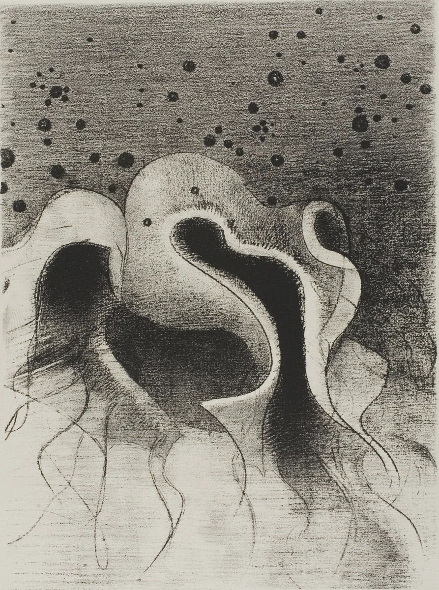 The Beasts of the Sea, Round Like Leather Bottles, plate 22 of 24 by Odilon Redon, print, 1896