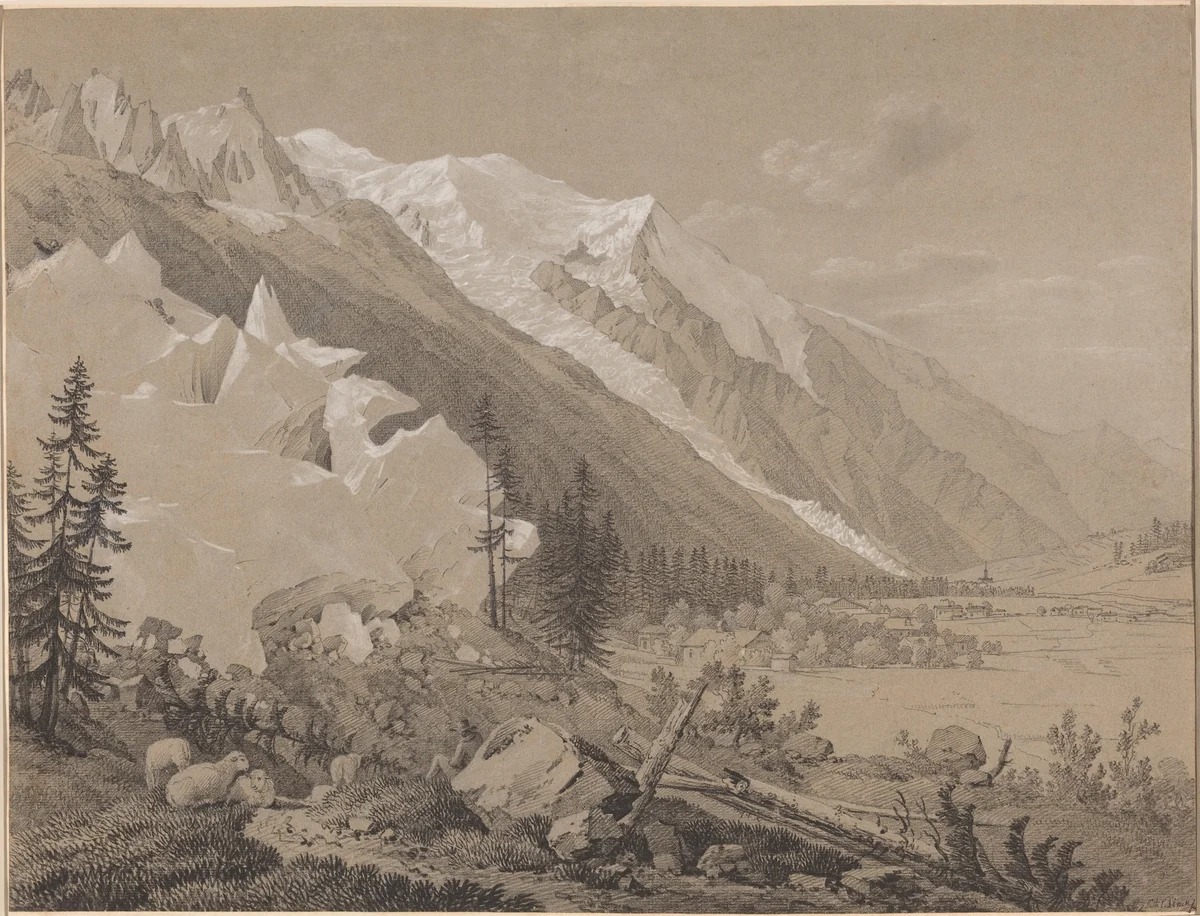 Vue du Mont Blanc by Jean Antoine Linck, drawing, 1766-1843