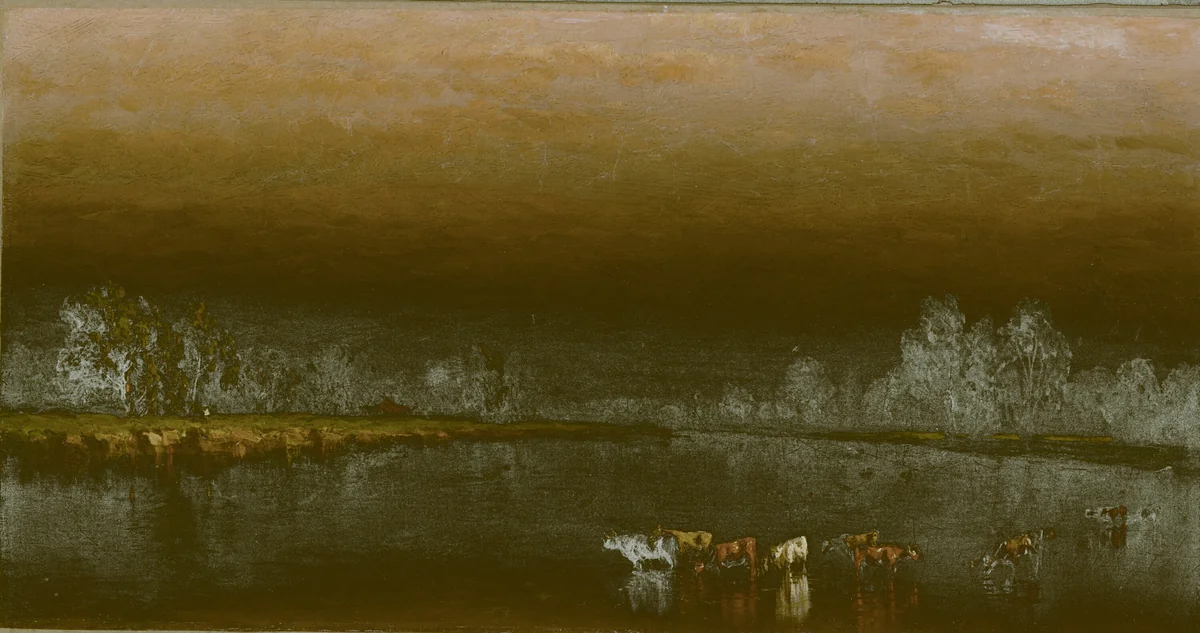 Cows in a Pond at Sunset by Sanford Robinson Gifford, painting, 1860