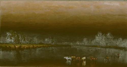 Cows in a Pond at Sunset by Sanford Robinson Gifford, painting, 1860