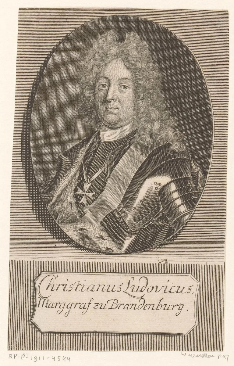 Portret van Christian Ludwig von Brandenburg by Martin Bernigeroth, print, 1715