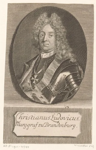 Portret van Christian Ludwig von Brandenburg by Martin Bernigeroth, print, 1715