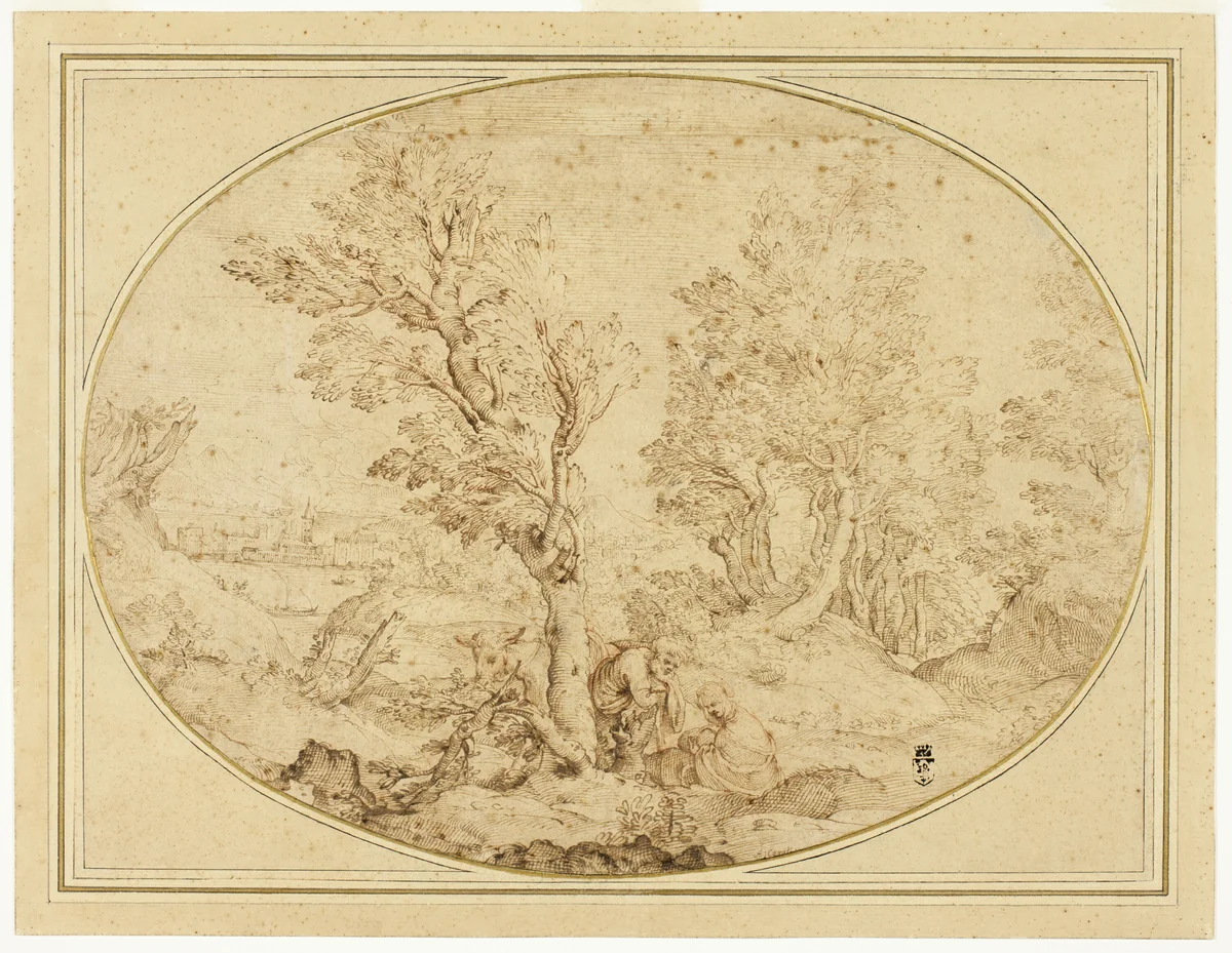 Rest on the Flight into Egypt by Agostino Carracci, drawing, 1585-1595