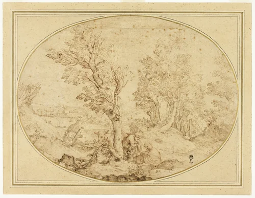 Rest on the Flight into Egypt by Agostino Carracci, drawing, 1585-1595