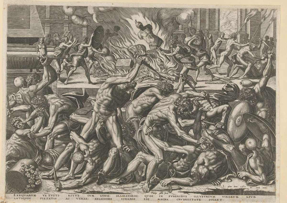Gevecht van gladiatoren by Unknown, print, 1562