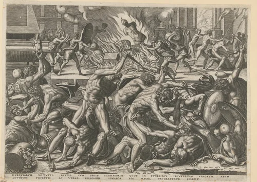 Gevecht van gladiatoren by Unknown, print, 1562