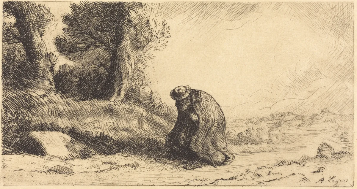 Vagabond Moving along a Lane (Un vagabond passant dans une ruelle) by Alphonse Legros, print, 1837-1911