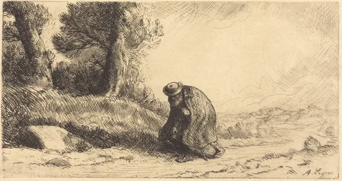Vagabond Moving along a Lane (Un vagabond passant dans une ruelle) by Alphonse Legros, print, 1837-1911