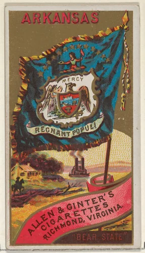 Arkansas, from Flags of the States and Territories (N11) for Allen & Ginter Cigarettes Brands by Allen & Ginter, print, 1888