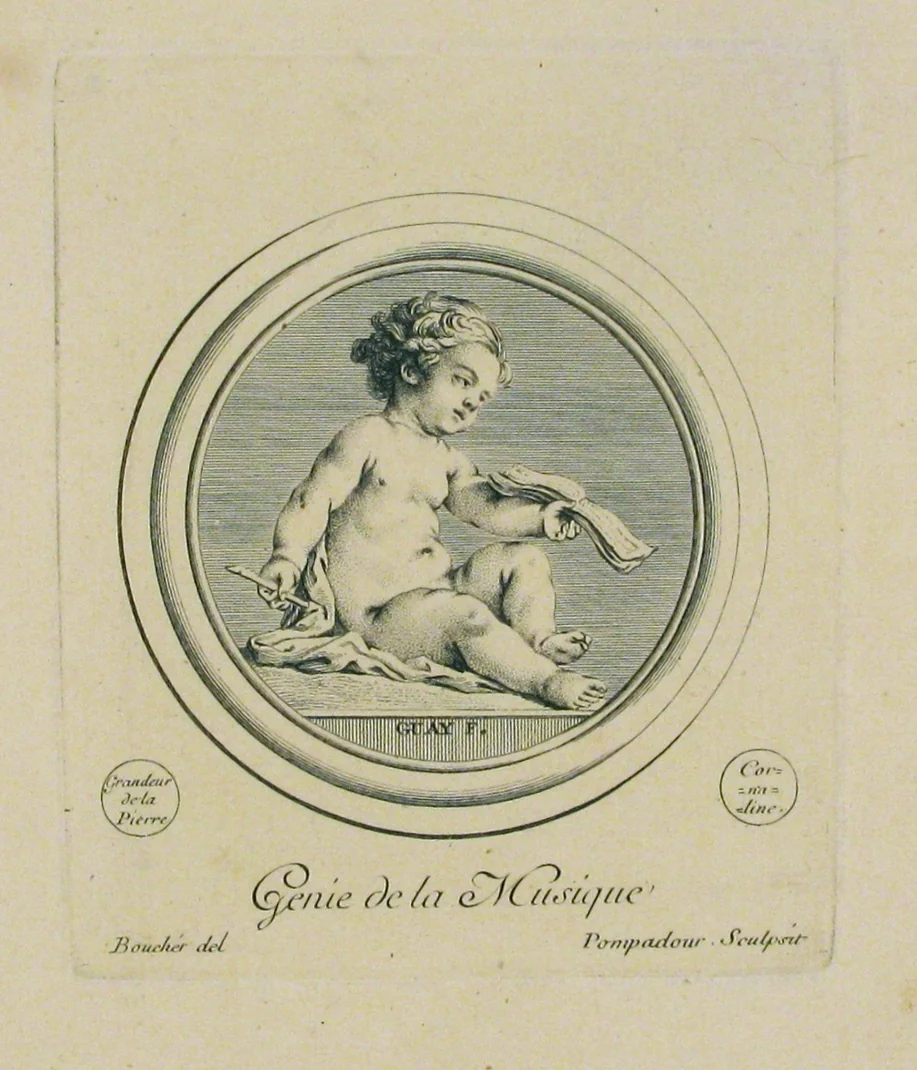 Genie de la Musique by Madame la Marquise de Pompadour, print, 1735-1764