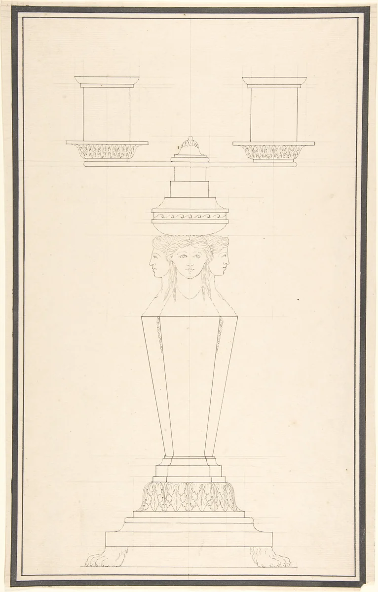 Candelabra with Three Candles by anonymous, drawing, 1800-1900