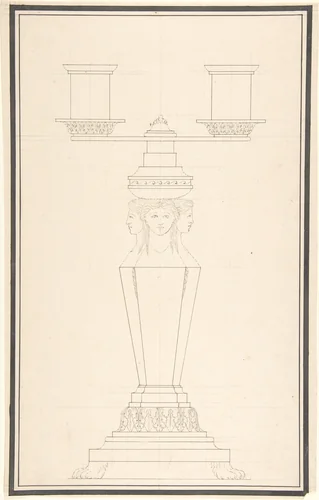 Candelabra with Three Candles by anonymous, drawing, 1800-1900