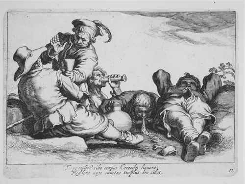 Peasants Drinking, from "Sixteen Peasant Subjects" by Cornelis Bloemaert, print, 1615-1684