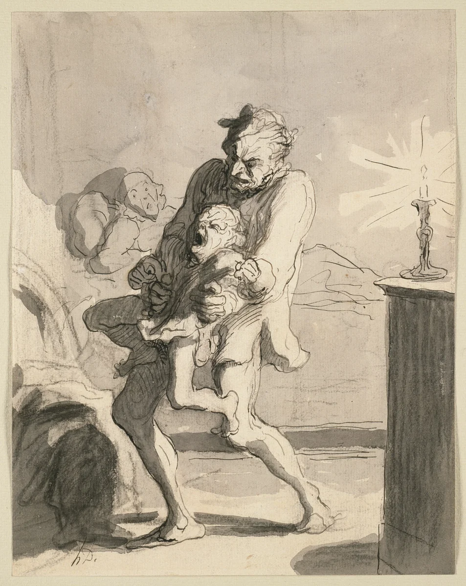 Fatherly Discipline by Honoré-Victorin Daumier, drawing, 1851-1852