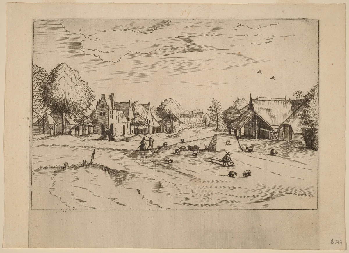Country Village with Sheep and Sitting Shepherd by Lucas van Doetechum
Johannes van Doetechum the Elder
Master of the Small Landscapes, print, 1559-1561