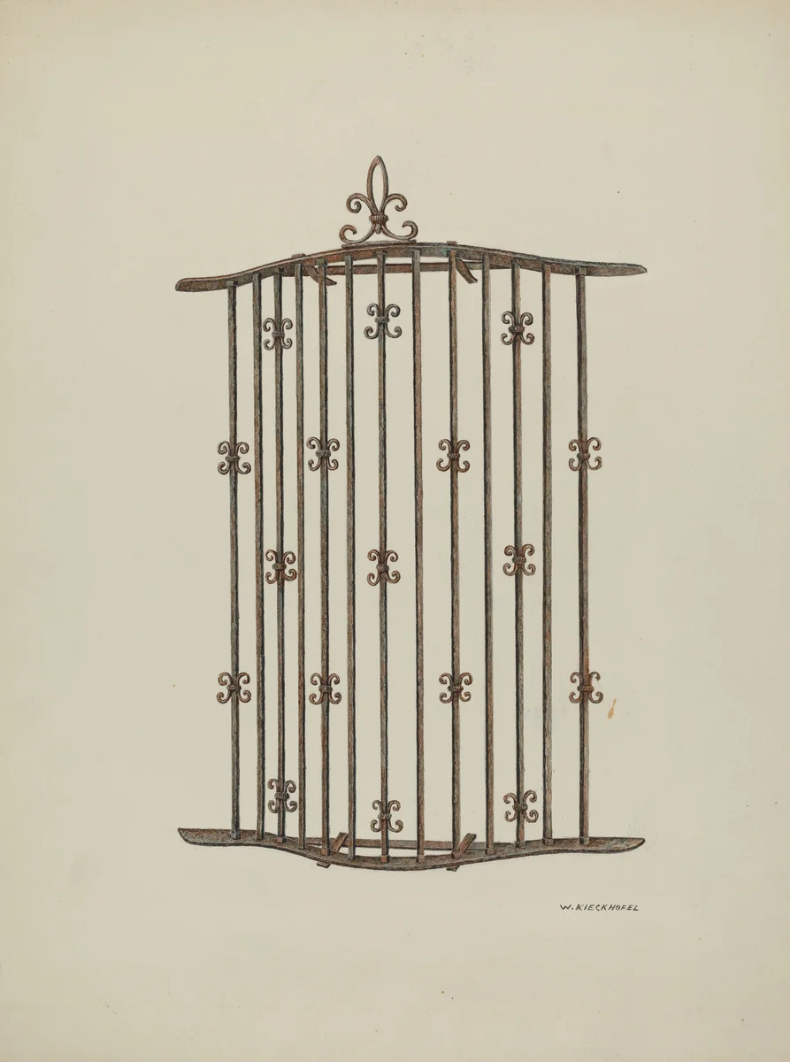 Iron Grille at Window: Restoration Drawing by William Kieckhofel, index of american design, 1941