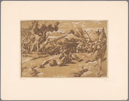 David onthoofdt Goliat by Ugo da Carpi, print, 1502-1532