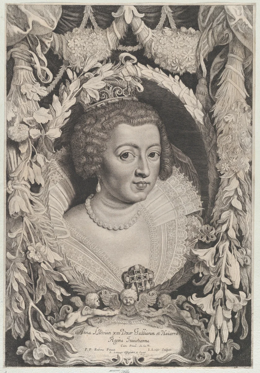 Portrait of Anne of Austria, Queen of France by Jacob Louys, print, 1645-1655