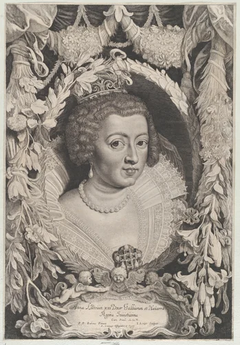 Portrait of Anne of Austria, Queen of France by Jacob Louys, print, 1645-1655