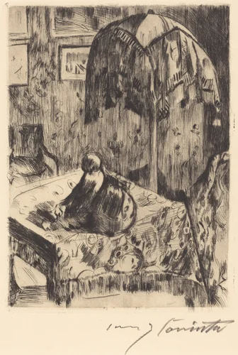 Interieur mit Stehlampe (Interior with Floor Lamp) by Lovis Corinth, print, 1916