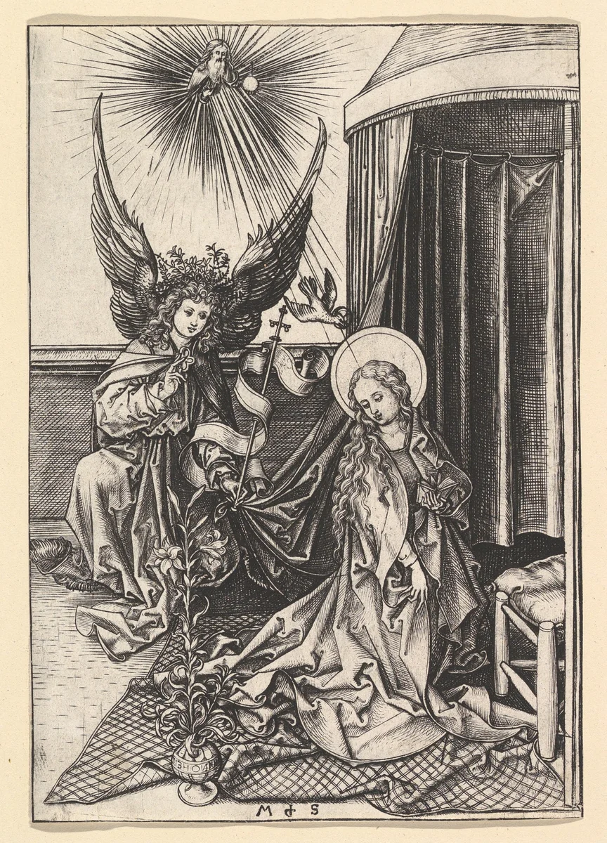 The Annunciation by Martin Schongauer, print, 1470-1485