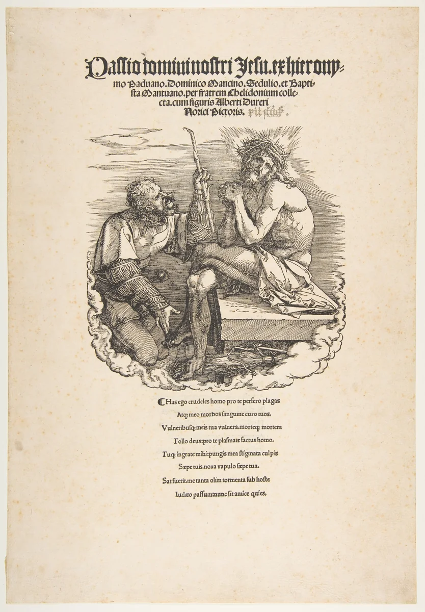 The Man of Sorrows Mocked by a Soldier, title page to "The Large Passion" by Albrecht Dürer, print, 1511