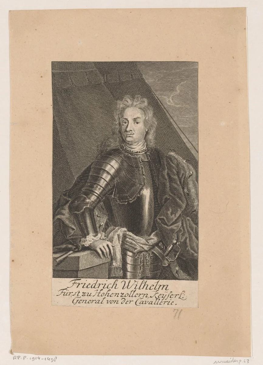 Portret van Friedrich Wilhelm von Hohenzollern-Hechingen by Martin Bernigeroth, print, 1707