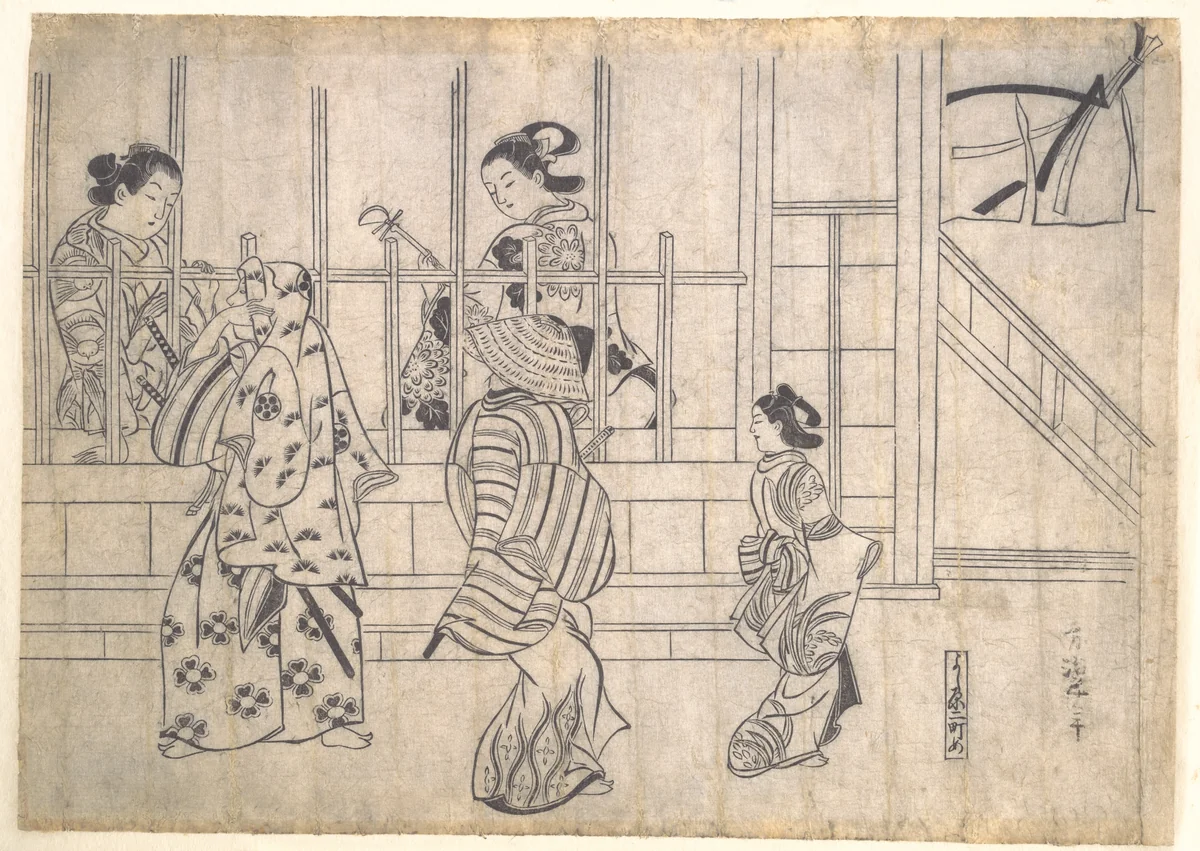 Street Scene in Yoshiwara by Hishikawa Moronobu (菱川師宣), print, 1667-1694