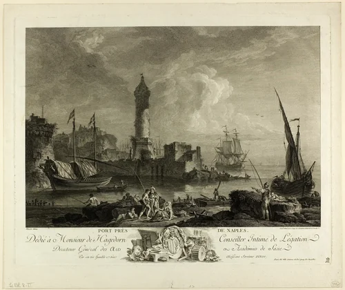 Port near Naples by Adrian Zingg, print, 1754-1808