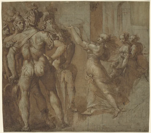 Salome with the Head of St. John the Baptist by Northern Italian 16th Century, drawing, 1575-1585